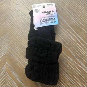 Conair Wash & Prep 3pc Spa Headwrap & Wrist Band Set – Black